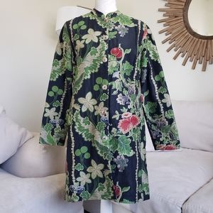 Citron Santa Monica Green and Black Button Front Tropical Coat
